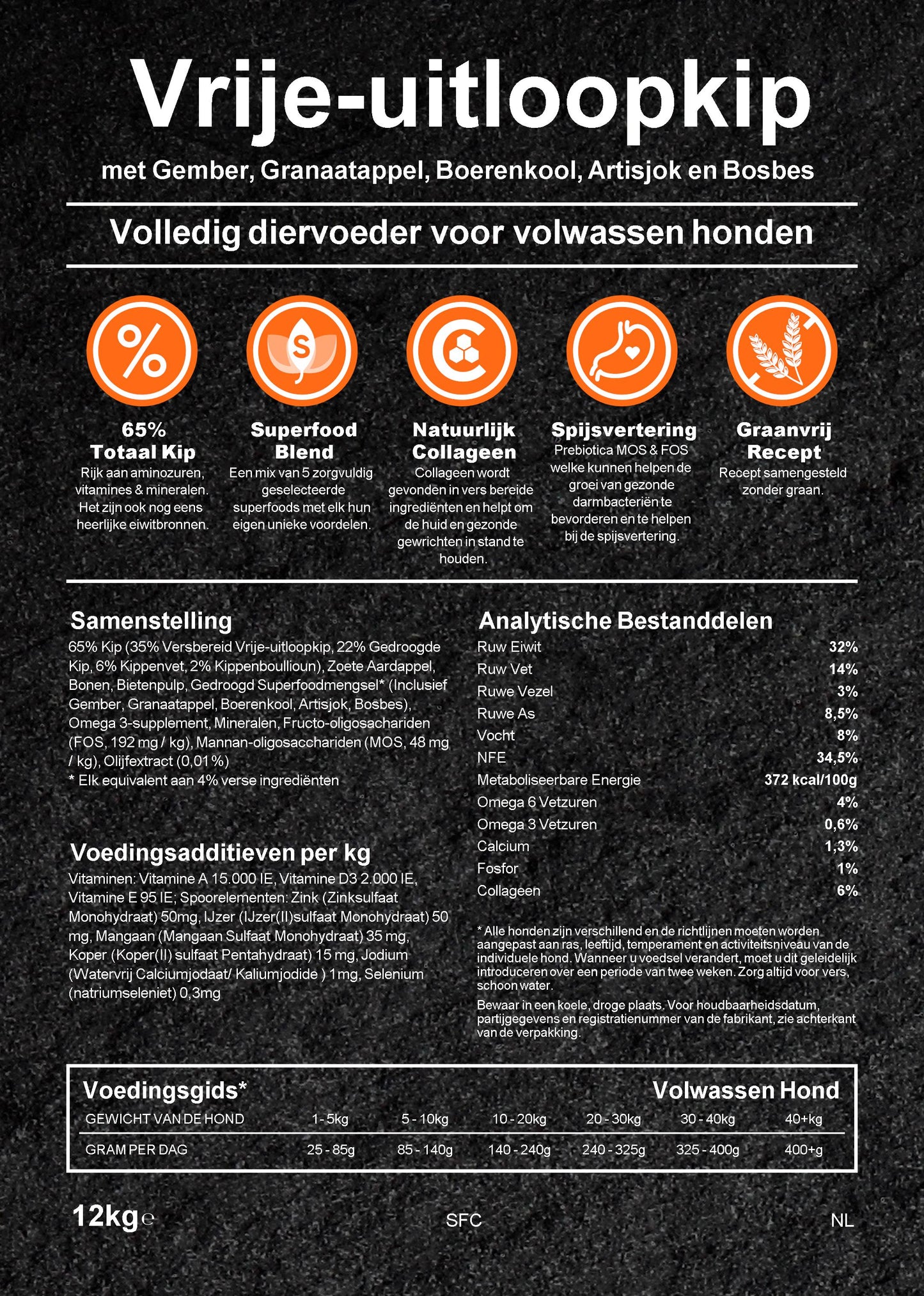 FRISK Vrije-uitloopkip met 5 superfoods: Gember, Granaatappel, Boerenkool, Artisjok & Bosbes voor volwassen honden | 12 KG