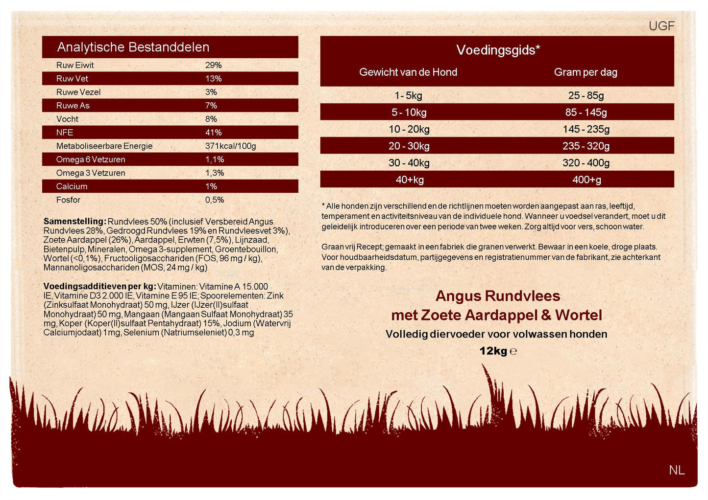 Grain Free Petfood Graanvrije hondenvoeding | Angus Rundvlees met Zoete Aardappel & Wortel | Volwassen hond | 6 KG