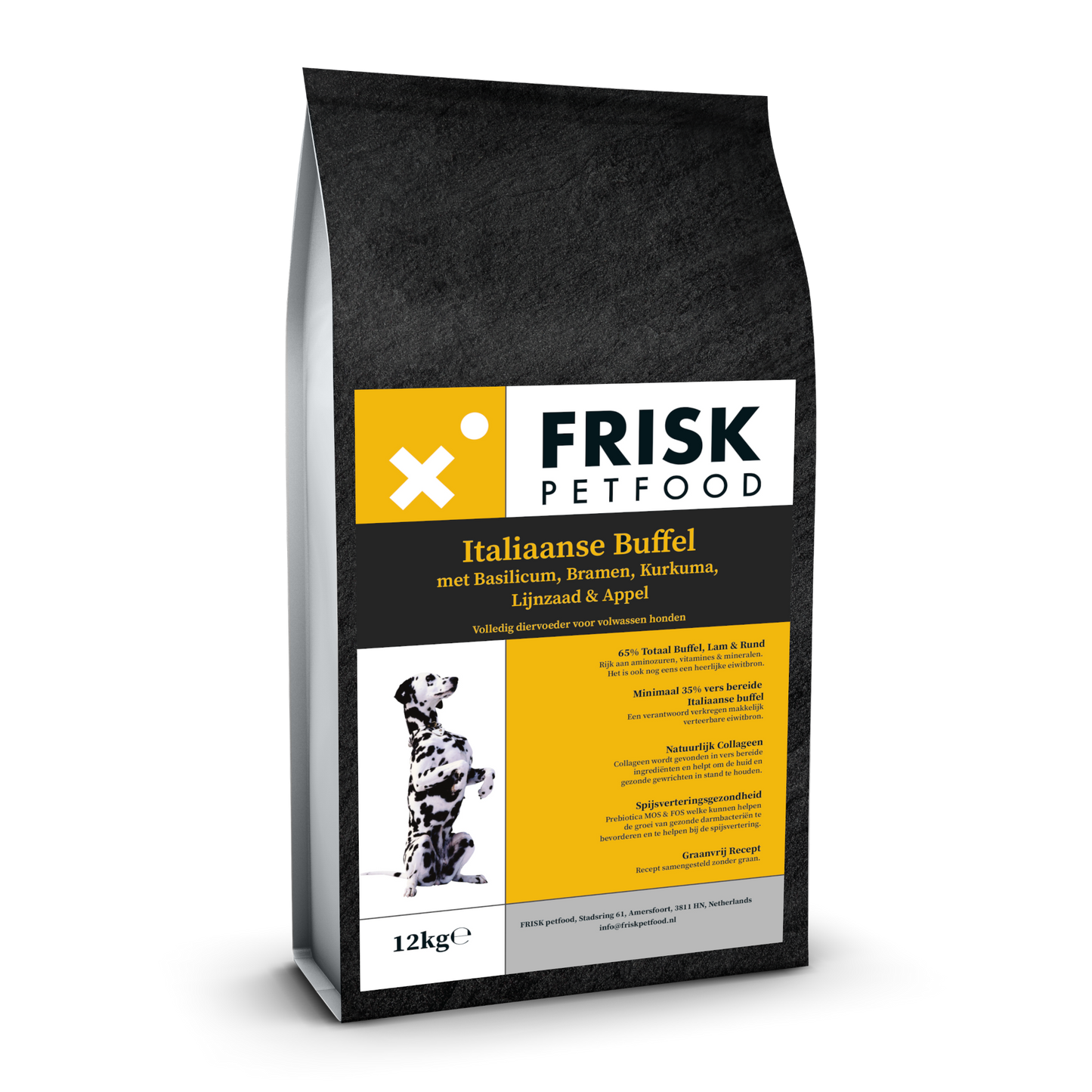 12 KG | FRISK Italiaanse buffel met 5 superfoods: Basilicum, Bramen, Kurkuma, Lijnzaad en Appel voor volwassen honden