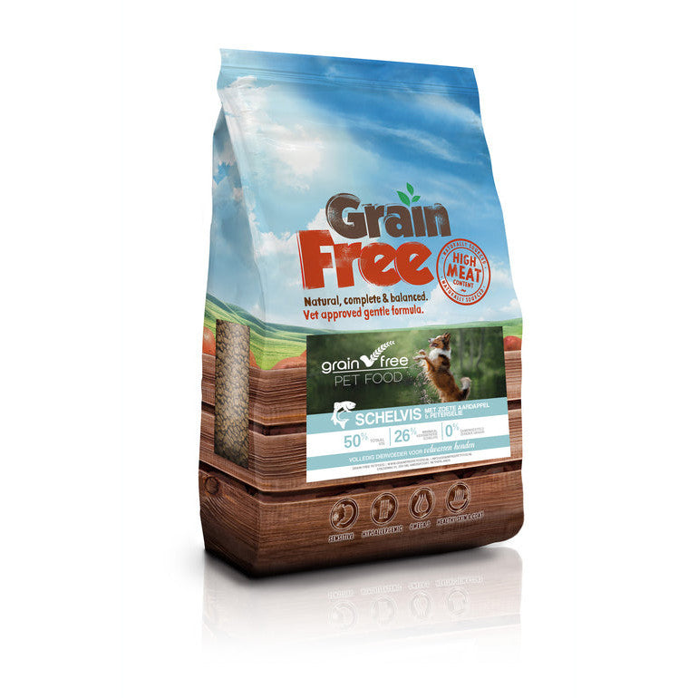 Grain Free Petfood Graanvrije hondenvoeding | Schelvis met Zoete Aardappel & Peterselie  | Volwassen hond | 12 KG
